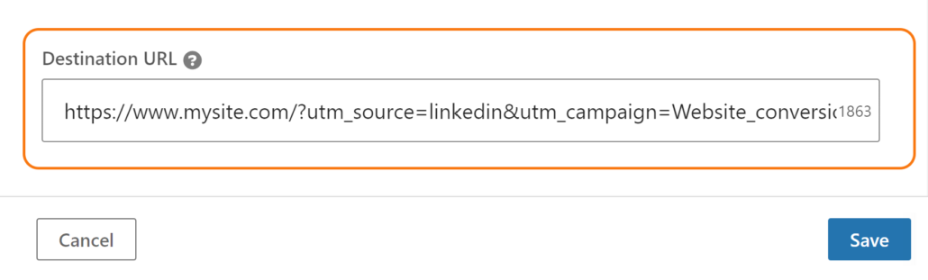 Destination url location in Linkedin campaign manager