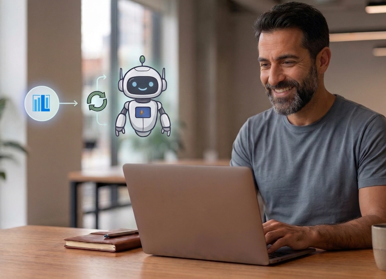 A man working on a laptop using data to optimize Google Ads campaigns with offline conversions